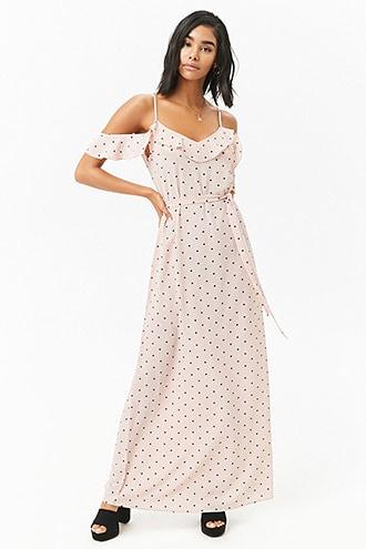 Forever21 Diamond Dot Open-shoulder Maxi Dress