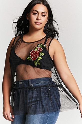 Forever21 Plus Size Mesh Sequin Rose Top