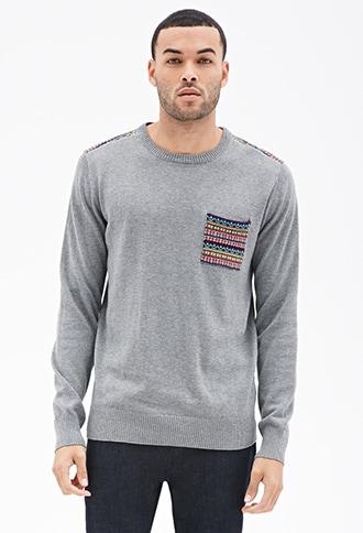 Forever21 Pattern-paneled Pocket Sweater