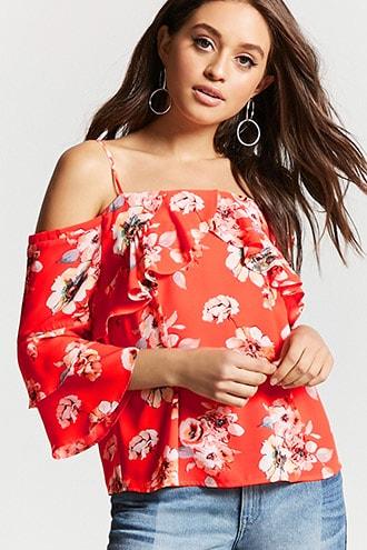Forever21 Open-shoulder Floral Print Top