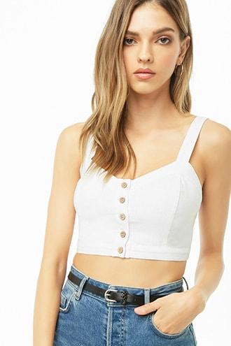 Forever21 Linen-blend Button Crop Top