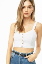 Forever21 Linen-blend Button Crop Top
