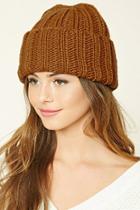 Forever21 Women's  Mustard Purl Knit Fold-over Beanie