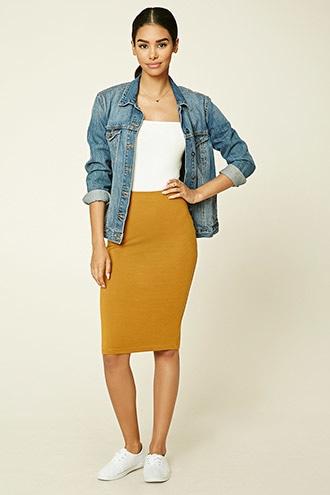 Forever21 Plus Women's  Sunset Gold Stretch-knit Bodycon Skirt