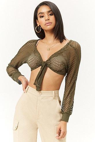 Forever21 Sheer Net Knotted Crop Top