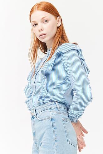 Forever21 Striped Ruffle-trim Shirt