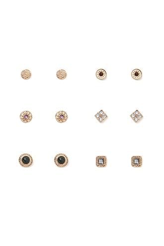 Forever21 Antique Gold & Green Etched Faux Stone Stud Set