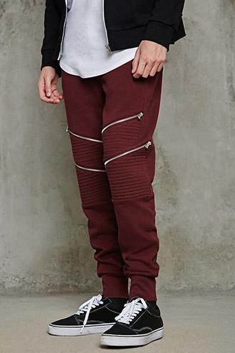 21 Men Men's  Burgundy Zippered Joggers