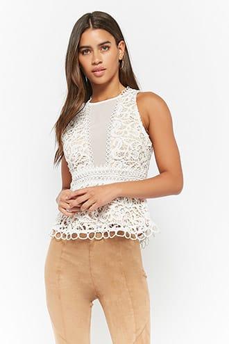 Forever21 Crochet High-neck Peplum Top