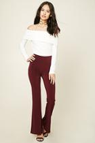 Forever21 Women's  Wine Stretch-knit Flared Pants
