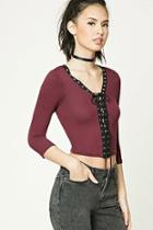 Forever21 Women's  Lace-up Grommet Crop Top