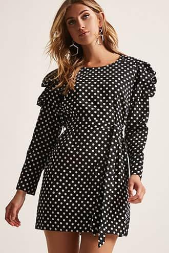 Forever21 Polka Dot Puff-sleeve Mini Dress
