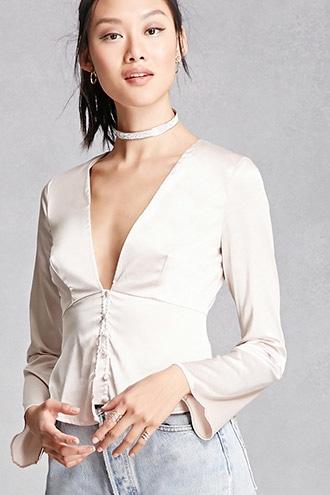 Forever21 Women's  Champagne Satin Peplum Top