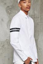 21 Men Men's  White & Black Stripe-sleeve Slim-fit Shirt