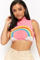 Forever21 Sheer Rainbow Graphic Crop Top