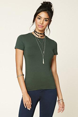 Forever21 Women's  Hunter Green Scoop-neck Tee