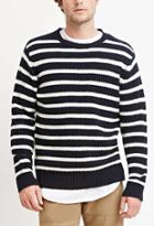 21 Men Men's  Navy & White Striped Cotton-blend Sweater