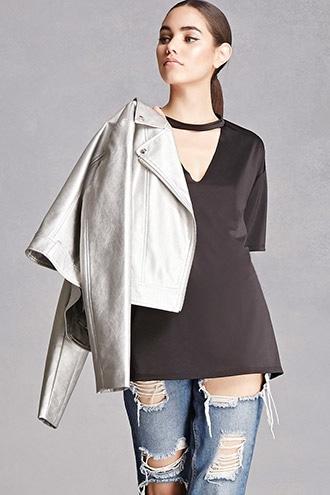 Forever21 Stretch Knit Cutout-front Top