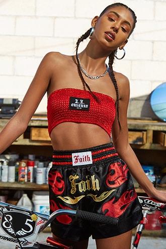 Forever21 La Couture Graphic Smocked Tube Top