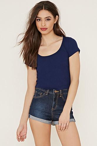 Forever21 Women's  Navy Scoop Neck Tee