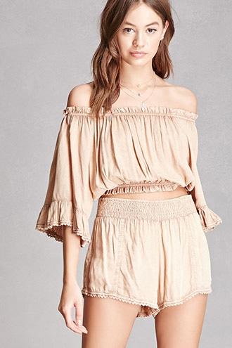 Forever21 Boho Me Smocked Gauze Shorts