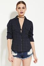 Forever21 Women's  Navy Plaid Cotton Shirt