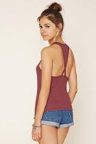 Forever21 Women's  Navy & Brick Striped Micro-ribbed Tank
