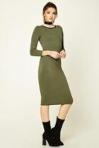 Forever21 Women's  Olive & Black Contrast-trim T-shirt Dress