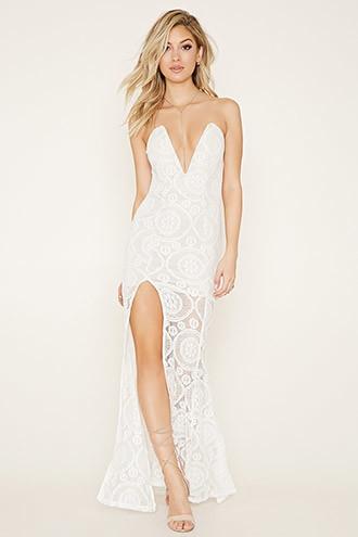Forever21 Women's  Tiger Mist Lace Maxi Dress