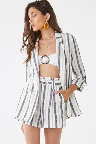 Forever21 Linen-blend Open-front Blazer