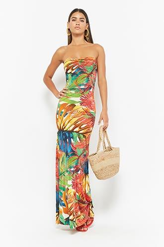 Forever21 Strappy Tropical Print Maxi Dress