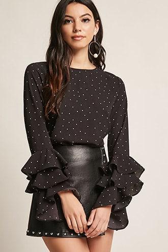 Forever21 Pin Dot Ruffle Sleeve Top