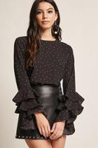 Forever21 Pin Dot Ruffle Sleeve Top