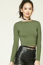 Forever21 Women's  Dark Olive Cropped Crew Neck Tee