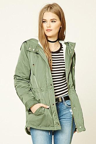 Forever21 Women's  Satin And Faux Shearling Parka