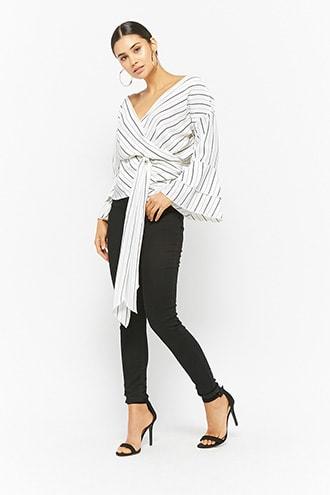 Forever21 Pinstriped Wrap Top