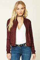 Forever21 Women's  Eggplant Faux Suede Bomber Jacket