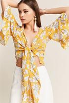 Forever21 Floral Self-tie Bell-sleeve Top