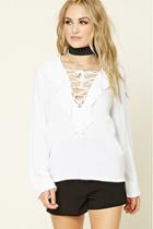 Forever21 Women's  White Ruffled Lace-up Top