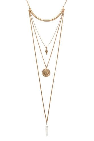 Forever21 Antique Gold Faux Crystal Layered Necklace