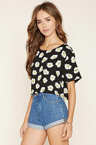 Forever21 Women's  Floral Print Woven Crop Top