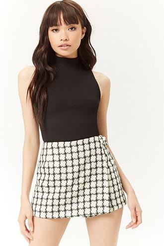 Forever21 Grid Tweed D-ring Mini Skort
