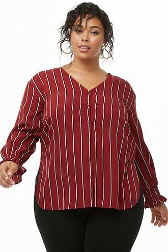 Forever21 Plus Size Striped V-neck Shirt