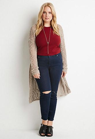 Forever21 Plus Women's  Ripped Skinny Jeans (indigo)