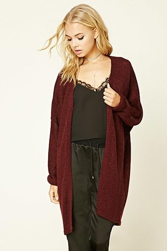 Love21 Women's  Burgundy Longline Dolman Cardigan