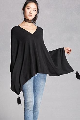 Forever21 Tasseled V-neck Poncho