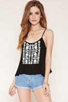 Forever21 Women's  Black & Cream Shirred Floral-embroidered Cami