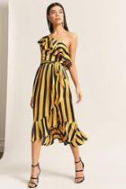 Forever21 Stripe Ruffle One-shoulder Midi Dress