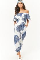 Forever21 Palm Leaf Print Off-the-shoulder Jumpsuit