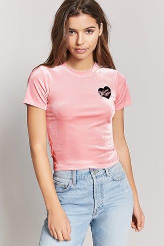 Forever21 Laser Kitten Velvet Patch Tee